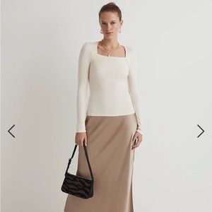 Angled-Neck Long-Sleeve Top